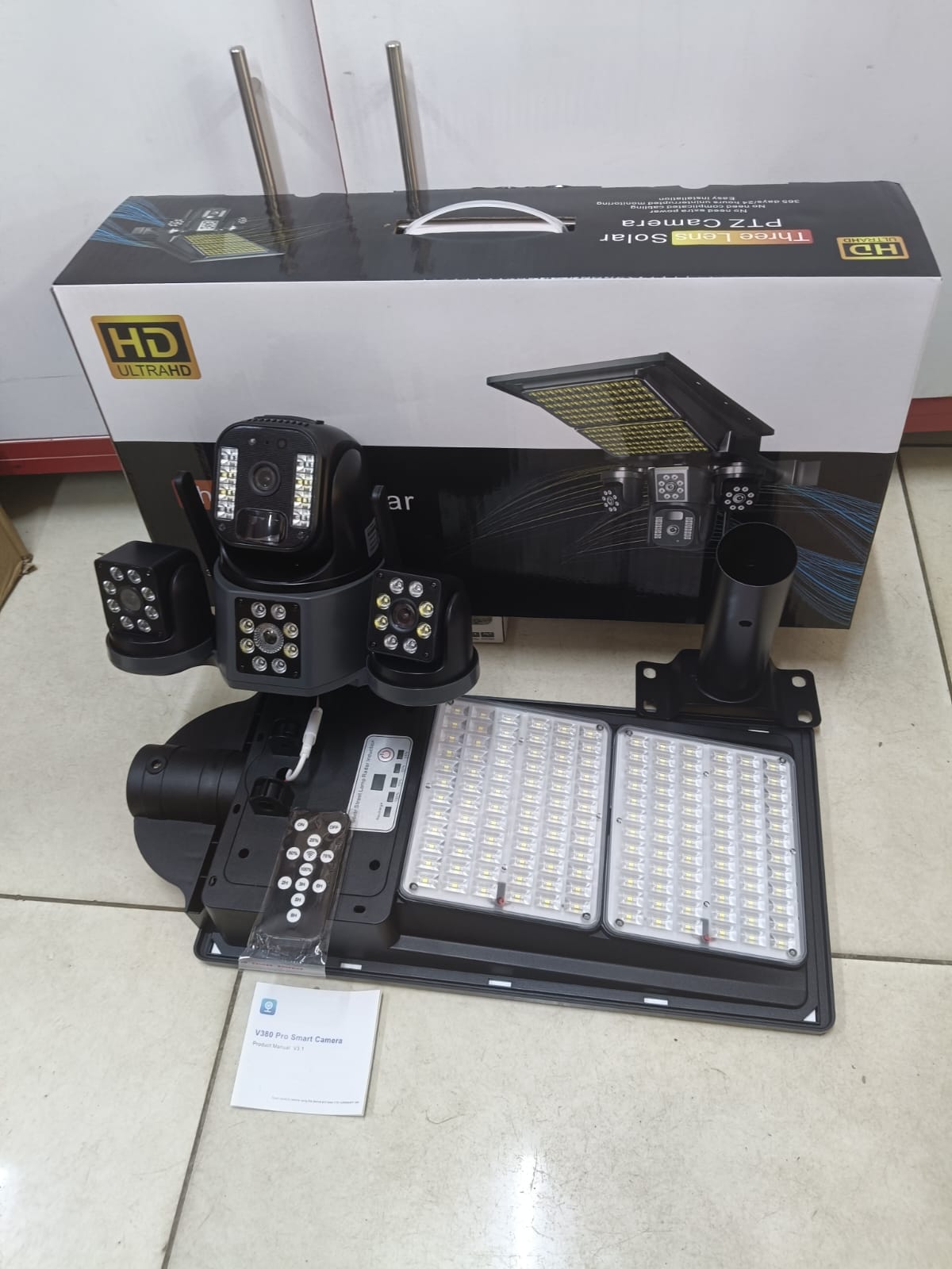 Triple lens v380 4G floodlight solar ptz camera